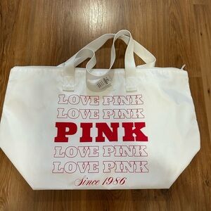 PINK Victoria's Secret White Tote with Red Logo Print